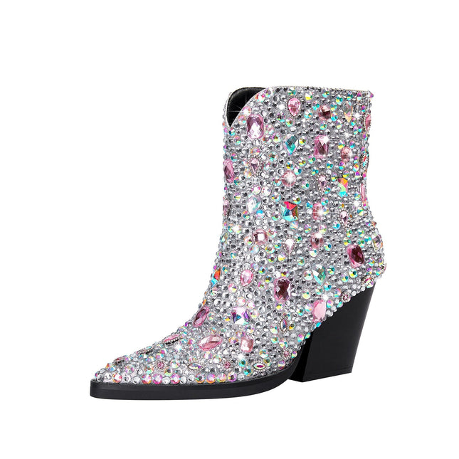 Fully Rhinestone Beaded Stage Performance Ankle Boots-3