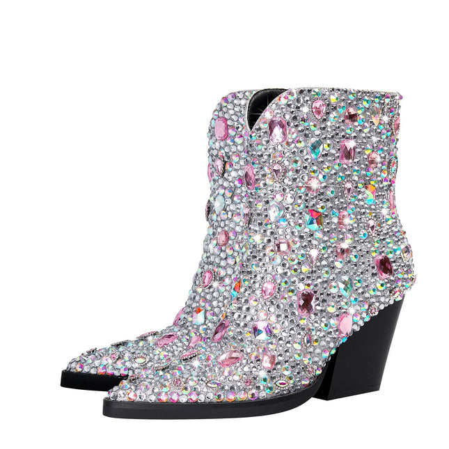 Fully Rhinestone Beaded Stage Performance Ankle Boots-4