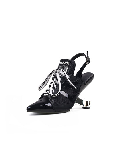 Futuristic Leather Mesh Lace Up Sandals-1