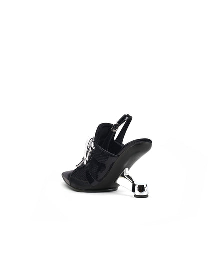 Futuristic Leather Mesh Lace Up Sandals-3
