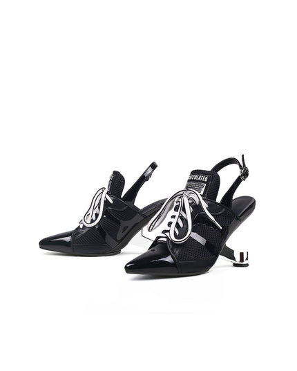 Futuristic Leather Mesh Lace Up Sandals-4