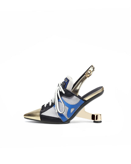 Futuristic Leather Mesh Lace Up Sandals-5