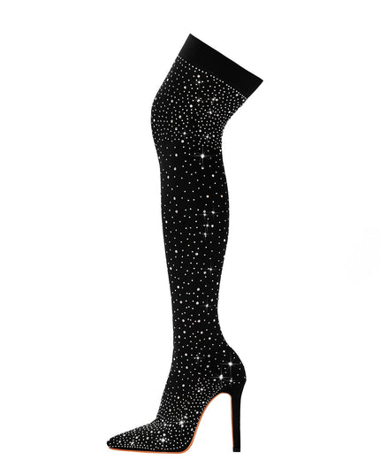 Gem Encrusted Black Thigh High Sock Boots-3