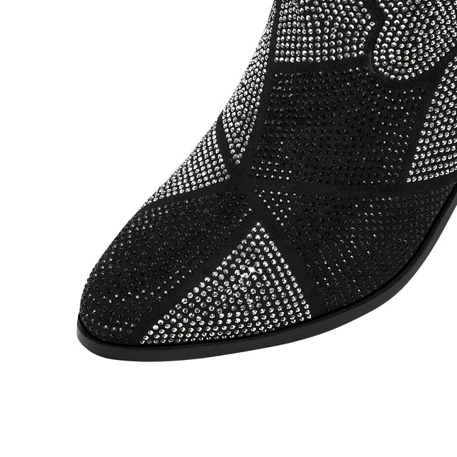 Geometric Black Silver Sparkle Western Knee High Boots-4