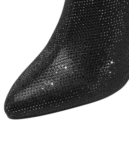 Glittery Rhinestone Pointed Toe Knee High Boots-4