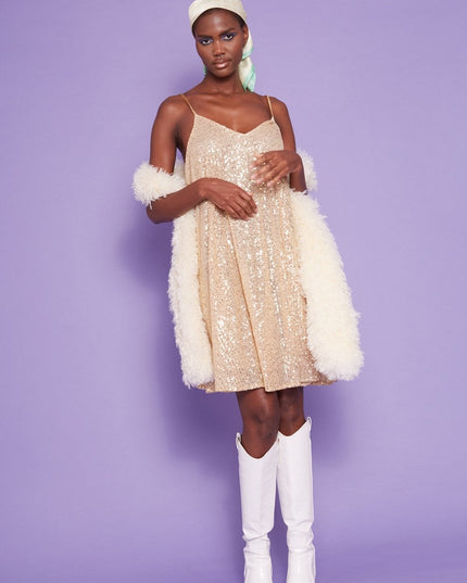 Gold Sequin Lightweight Mini Swing Dress-0
