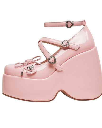 Heart Soft Pink Open Toe Wedge Sandals-0