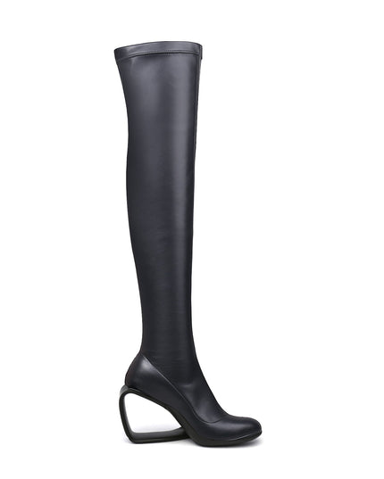 Hollow Wedge Black Knee High Boots-2
