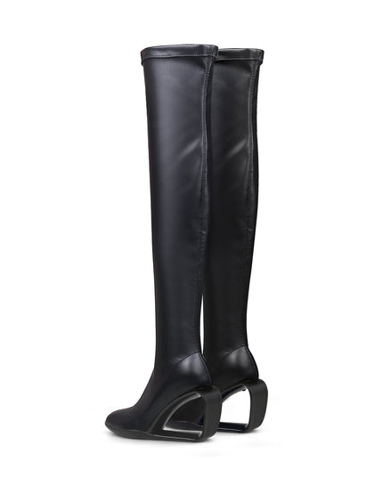 Hollow Wedge Black Knee High Boots-3