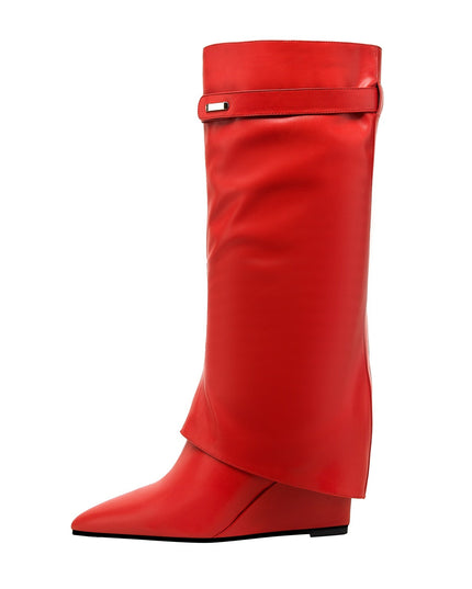 Hot Fun Foldover Leather Knee High Boots-1