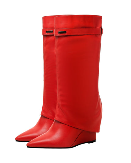 Hot Fun Foldover Leather Knee High Boots-3