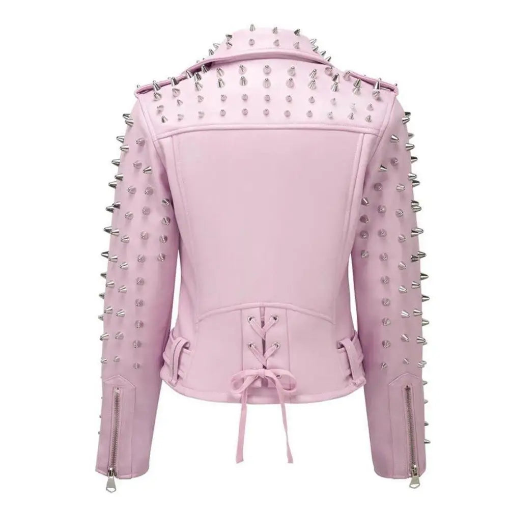 Women’s Hot Pink Studded Leather Jacket-1