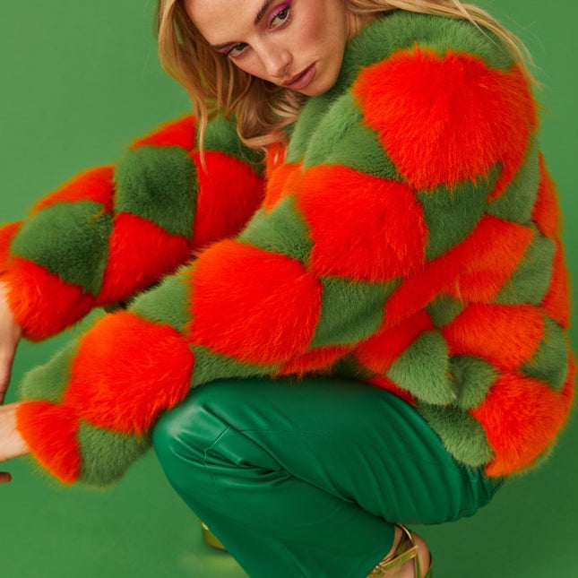 Delilah Green Red Faux Fur Jacket-1