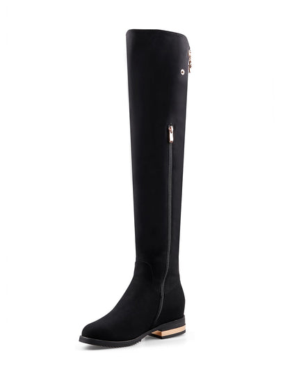 Black Knee-High Boots with Metallic Contrast Heel-0