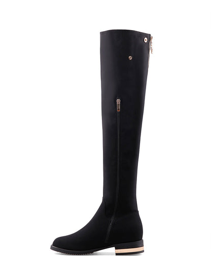 Black Knee-High Boots with Metallic Contrast Heel-1