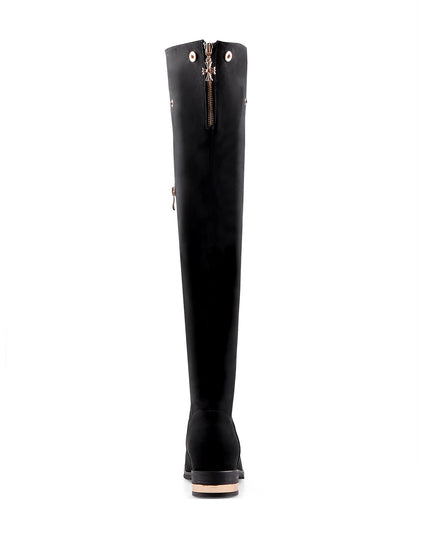 Black Knee-High Boots with Metallic Contrast Heel-2