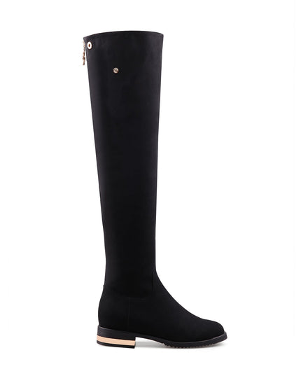 Black Knee-High Boots with Metallic Contrast Heel-3