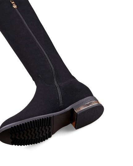 Black Knee-High Boots with Metallic Contrast Heel-4