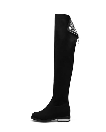 Black Knee-High Boots with Metallic Contrast Heel-5