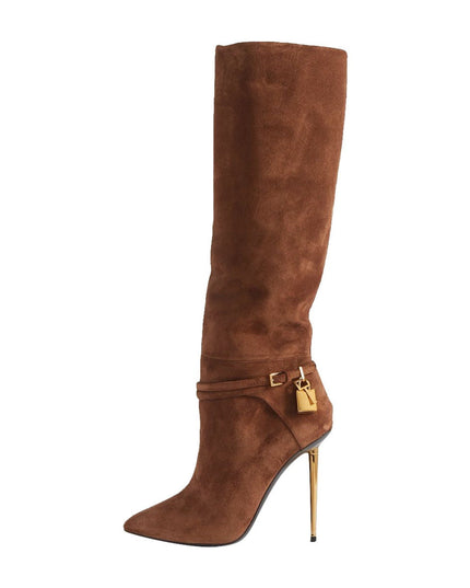 Lavish Brown Suede Pointed Toe Knee High Boots-1
