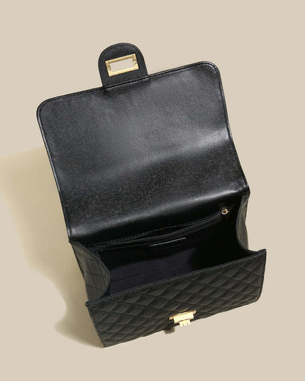 Elegant Leather Chain Strap Black Quilted Flap Satchel Backpack-1