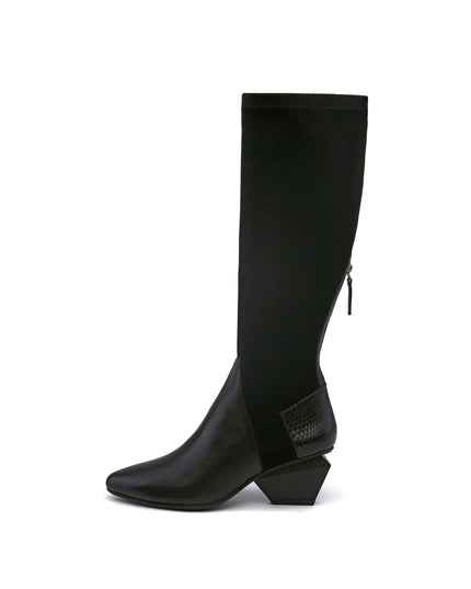 Leather Patchwork Slim Knee High Boots-0