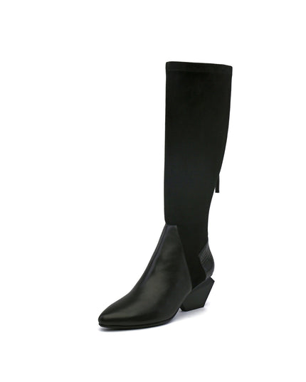 Leather Patchwork Slim Knee High Boots-1