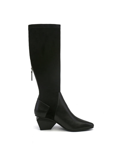 Leather Patchwork Slim Knee High Boots-2