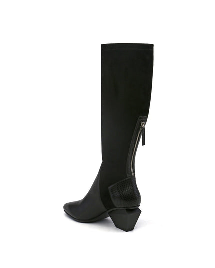 Leather Patchwork Slim Knee High Boots-3