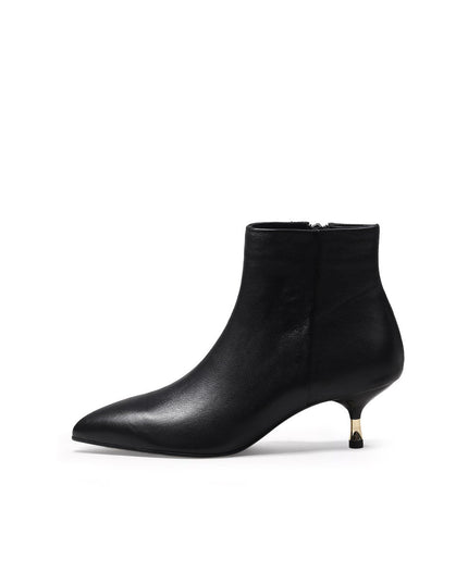 Low Ankle Leather Boots with Metallic Heels-0