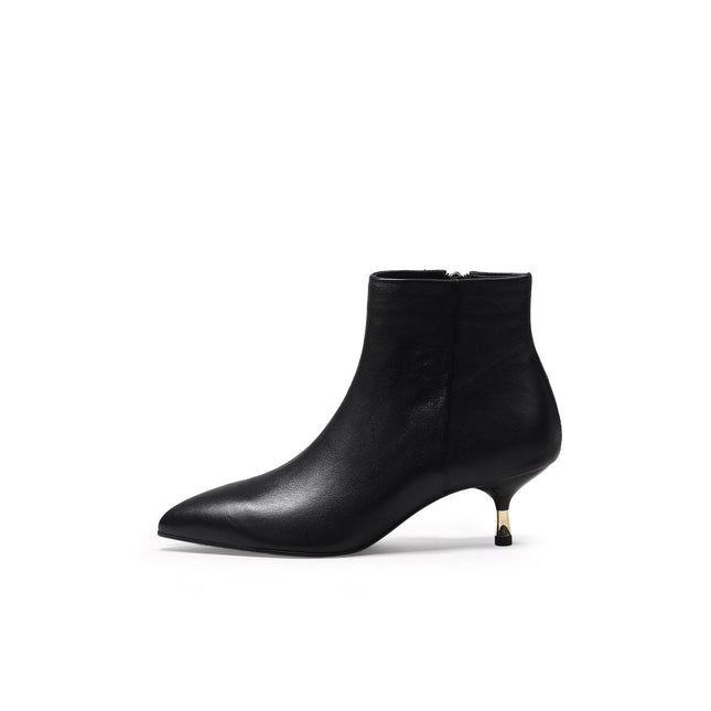 Low Ankle Leather Boots with Metallic Heels-0
