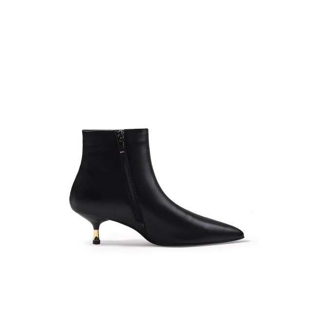 Low Ankle Leather Boots with Metallic Heels-2