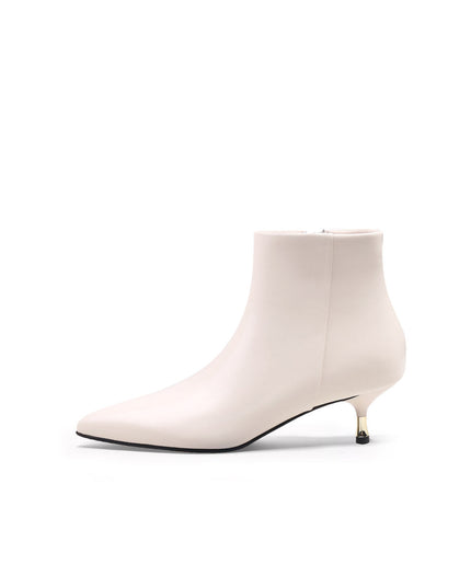 Low Ankle Leather Boots with Metallic Heels-5