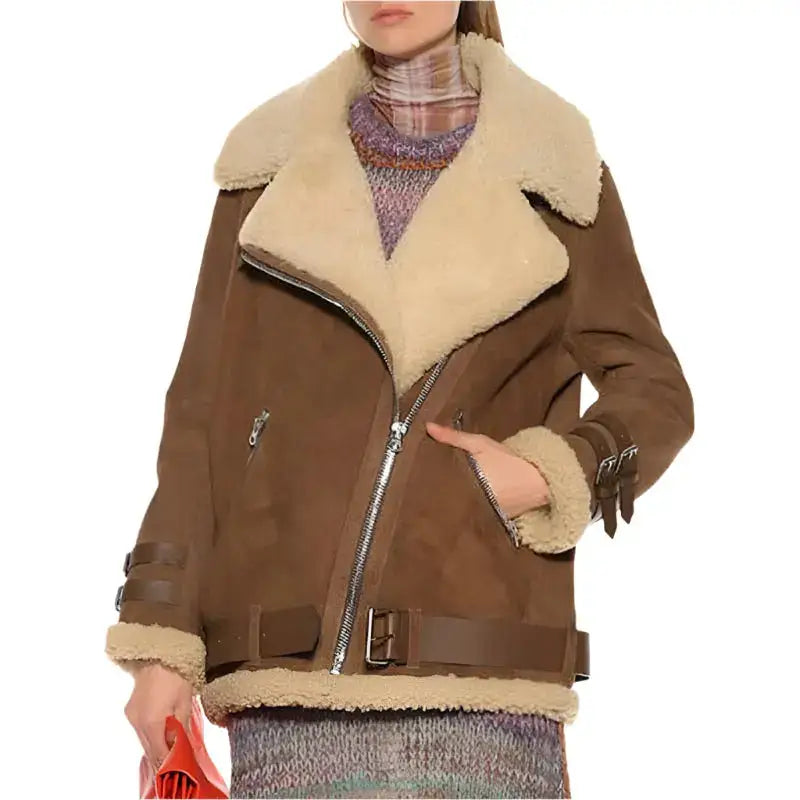 Women’s Brown Suede Shearling Jacket-0