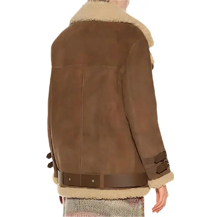 Women’s Brown Suede Shearling Jacket-1