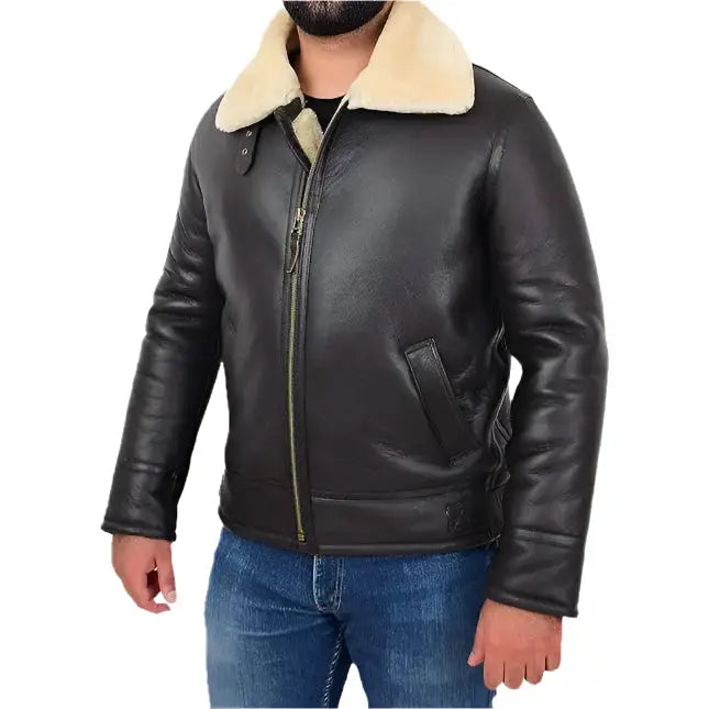 Men’s B3 Bomber Aviator Sheepskin Shearling Flying Coat-2