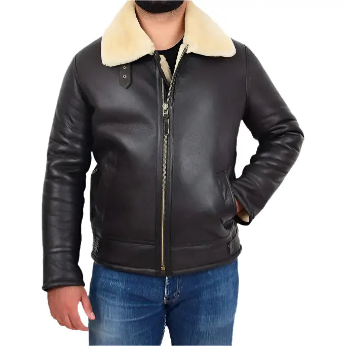 Men’s B3 Bomber Aviator Sheepskin Shearling Flying Coat-0