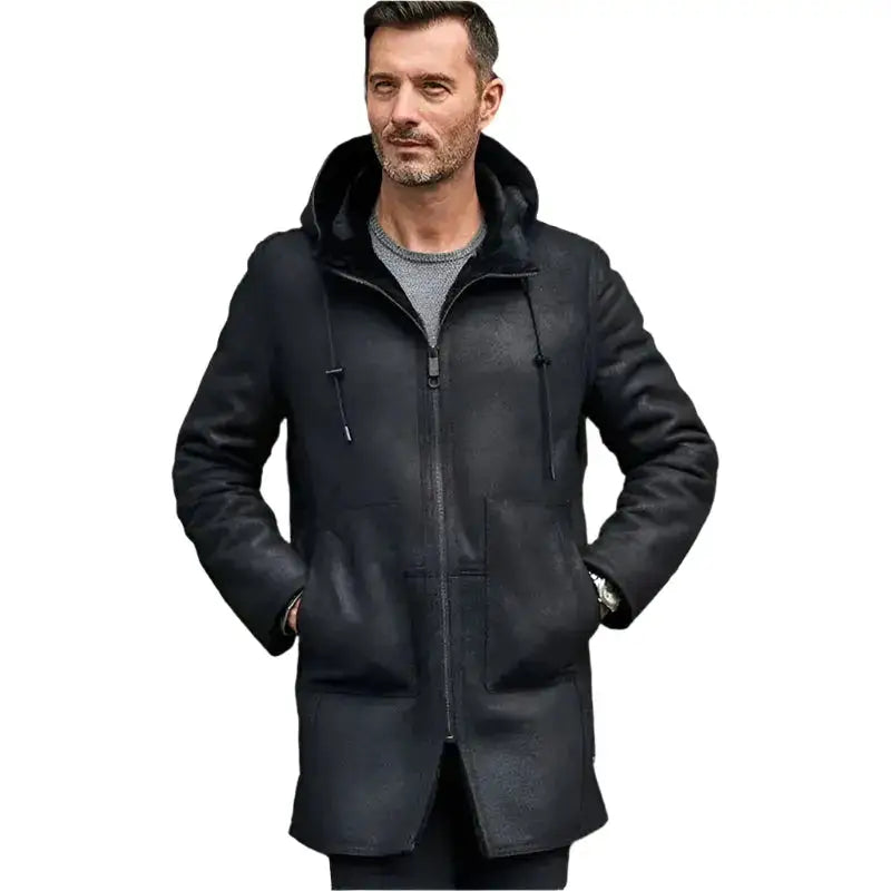 Men’s Black B7 Shearling Bomber Leather Coat-1