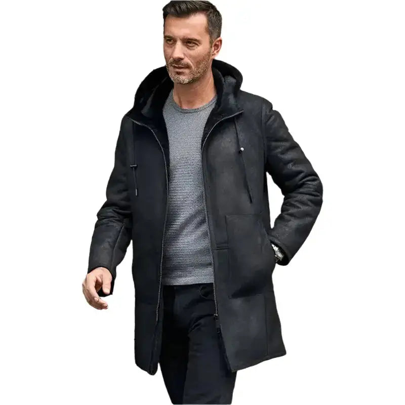 Men’s Black B7 Shearling Bomber Leather Coat-0