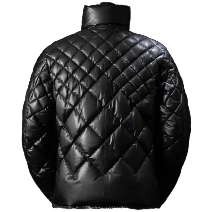 Men’s Black Lambskin Leather Puffer Jacket – Leather Down Jacket-1