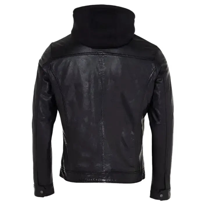 Mens Black Leather Jacket with Hood-1
