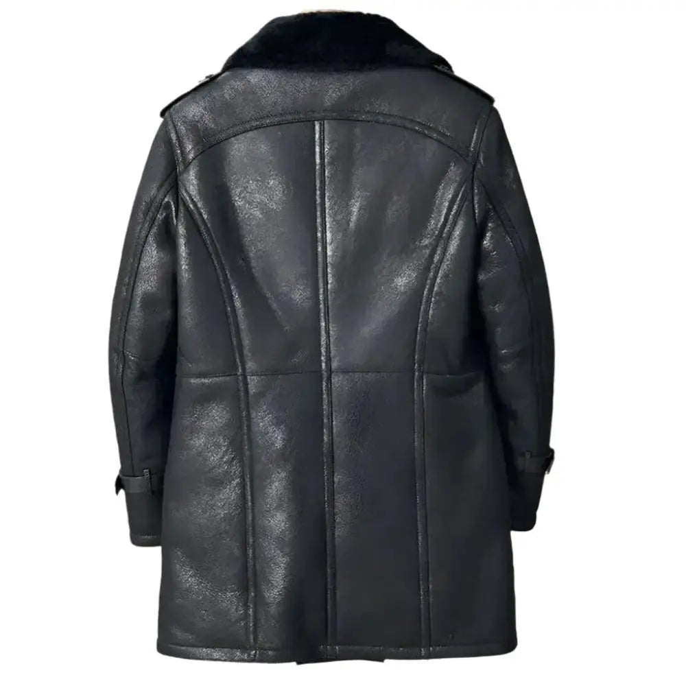 Men’s Black Shearling Long Trench Coat-1