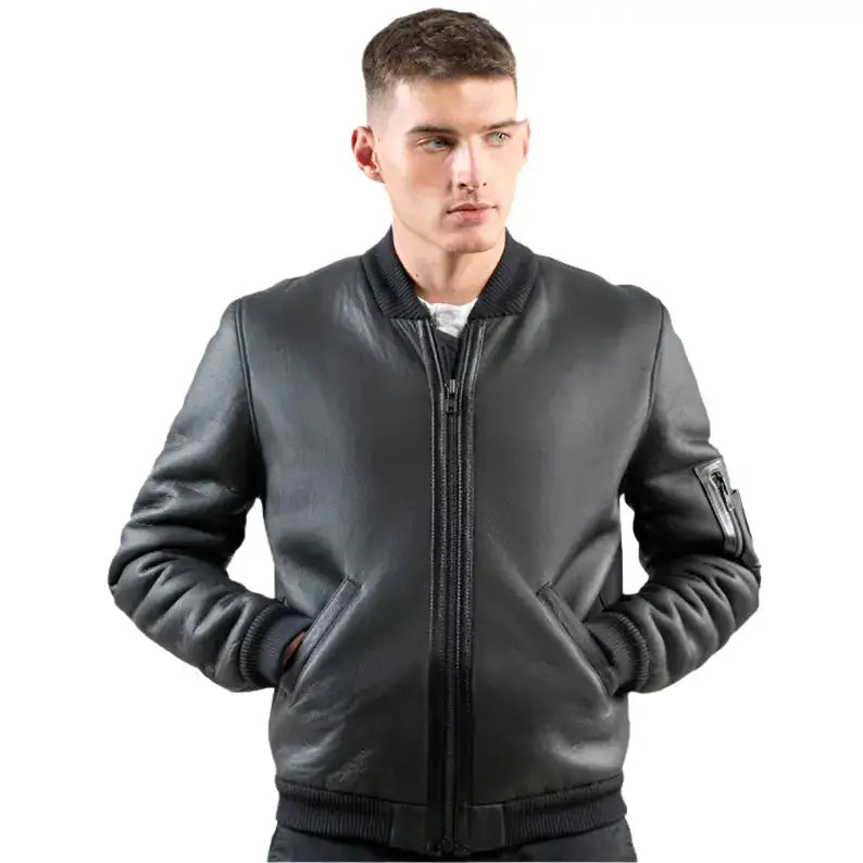 Men’s Black Sheepskin Aviator Jacket-1