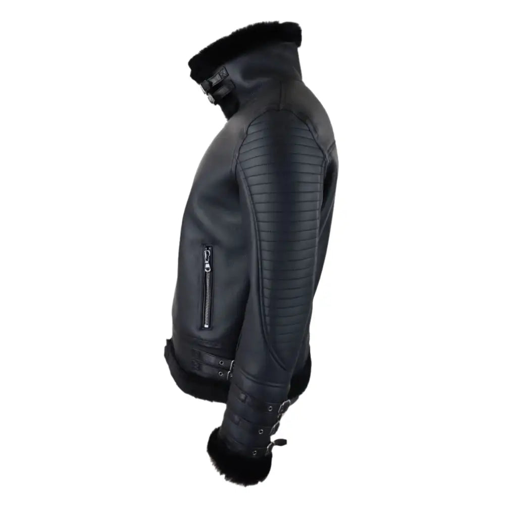 Men’s Black Sheepskin Flying Jacket – WW2 Pilot Style Zipped Coat-2