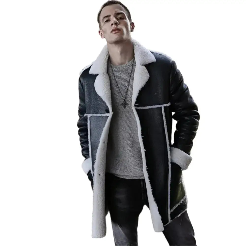 Men’s Long Sheepskin Shearling Trench Coat-4