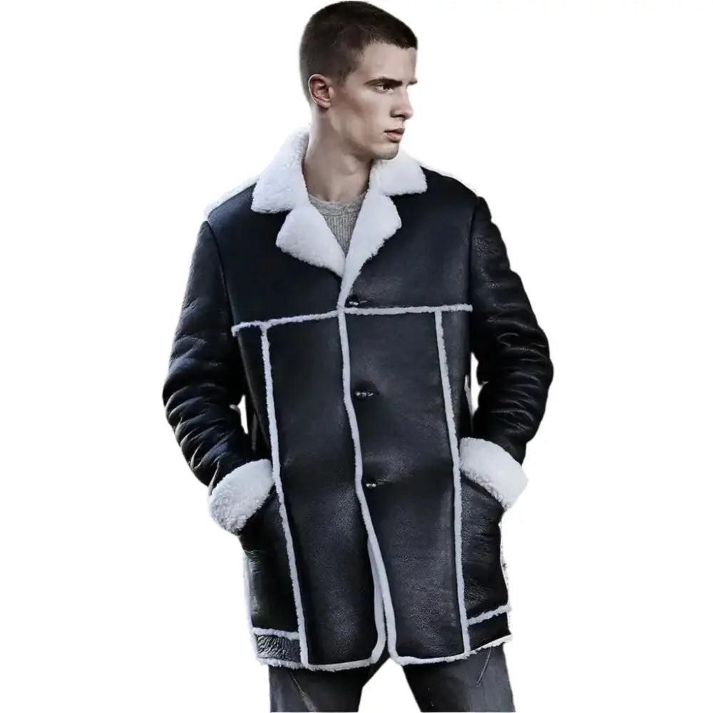 Men’s Long Sheepskin Shearling Trench Coat-3