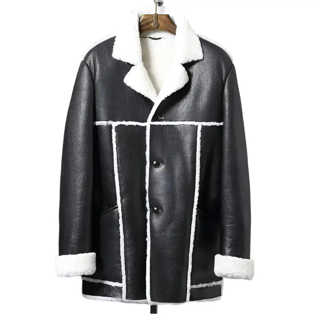 Men’s Long Sheepskin Shearling Trench Coat-0