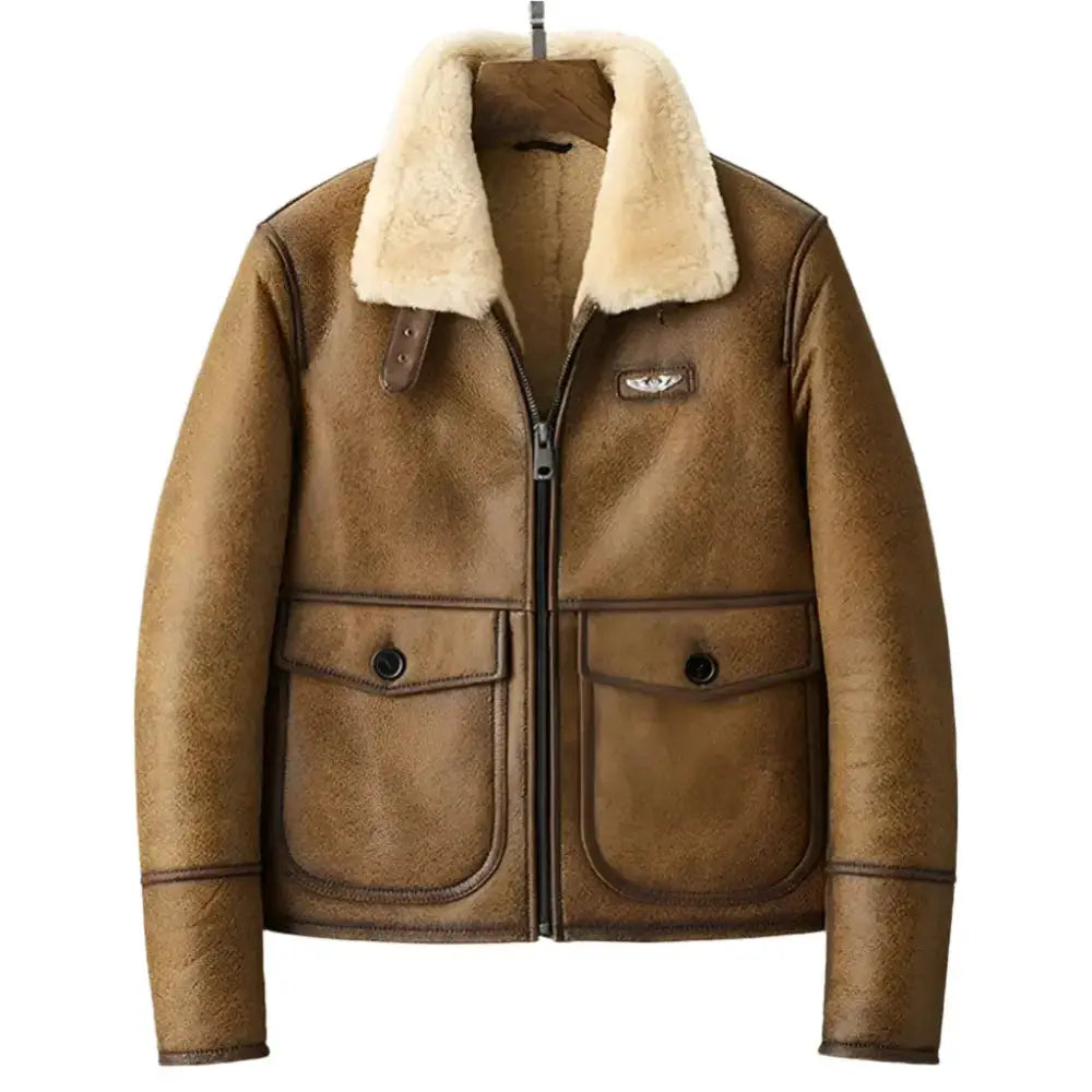 Men’s Brown Shearling Lapel Jacket-0
