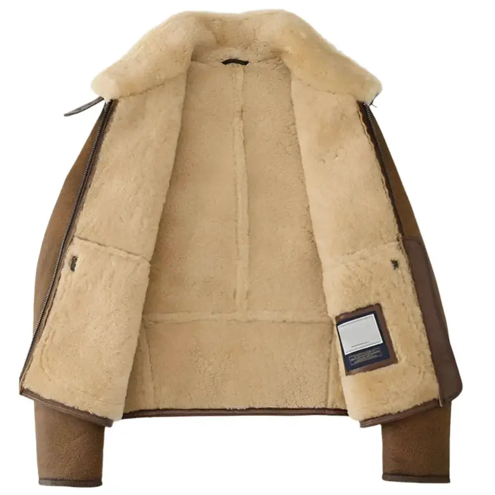 Men’s Brown Shearling Lapel Jacket-4