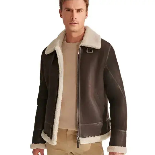 Mens Brown Shearling Aviator Jacket-0
